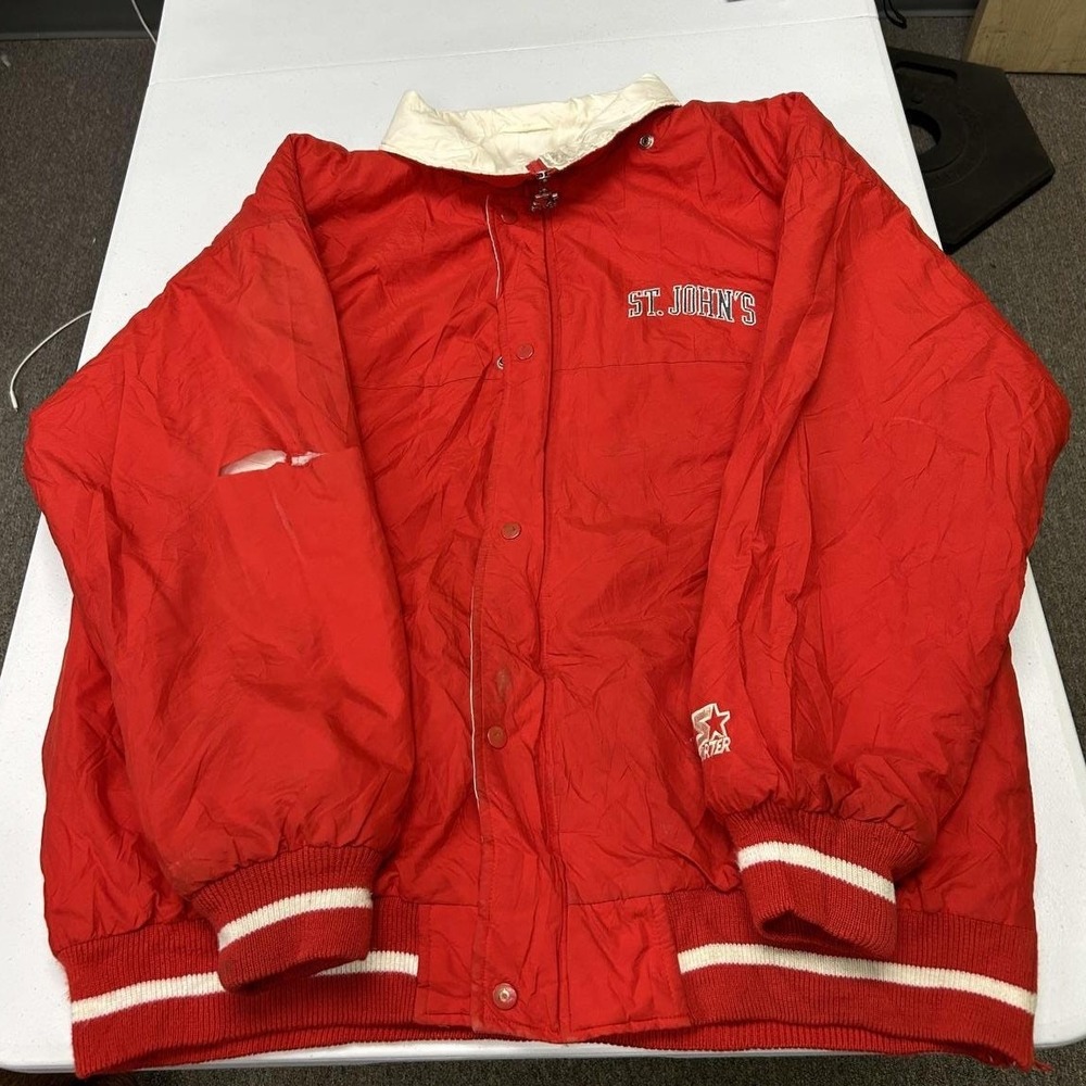 Starter Varsity Jacket Mens XL Red St. Johns Redmen Insulated Bomber C3
